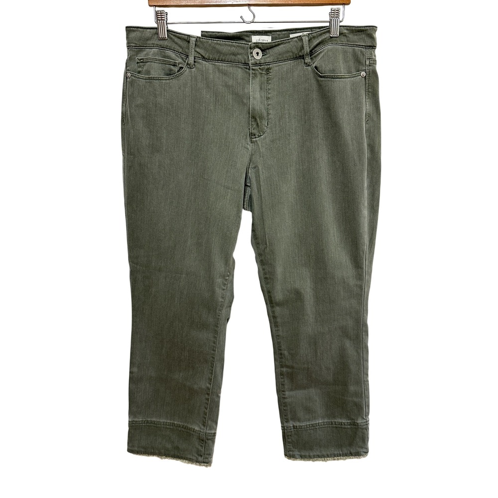 NEW J.Jill Authentic Fit Cropped Jeans Women 14 Green Raw Hem Denim Pants Casual